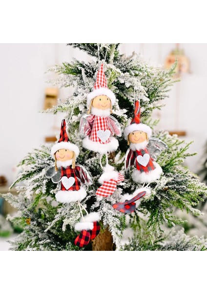 03-Gümüş 2023 Noel Peluş Melek Bebekler Sevimli Şapkalı Noel Ağacı Süs Noel Ev Dekorasyonu Bebek Kolye 2022 Çocuk Yeni Yıl Hediyesi (Yurt Dışından)