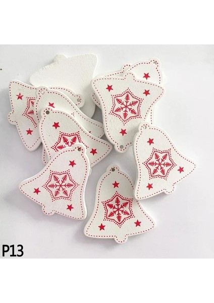 P13-BEYAZ Çan 10 Adet 5 cm Kırmızı Kalp Yıldız Çan Kar Tanesi Noel Süsler Kolye Doğal Ahşap Noel Asılı Konfeti Noel Ağacı Süslemeleri (Yurt Dışından)