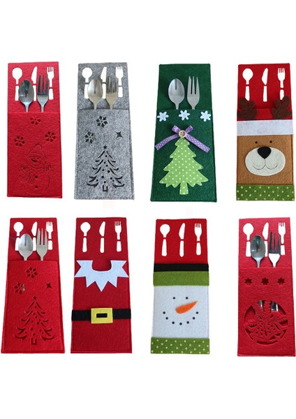 B-13 4 Adet Noel Bıçak Çatal Tutucu Noel Baba Kar Tanesi Elk Noel Ağacı Çatal Cep Çantası Nonwoven Sofra Organizatör Masa Süsü (Yurt Dışından)