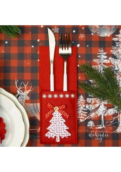 B-13 4 Adet Noel Bıçak Çatal Tutucu Noel Baba Kar Tanesi Elk Noel Ağacı Çatal Cep Çantası Nonwoven Sofra Organizatör Masa Süsü (Yurt Dışından)