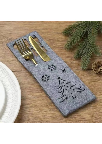 B-13 4 Adet Noel Bıçak Çatal Tutucu Noel Baba Kar Tanesi Elk Noel Ağacı Çatal Cep Çantası Nonwoven Sofra Organizatör Masa Süsü (Yurt Dışından)