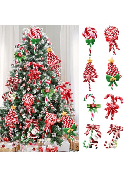 Stil 6 1 Adet Noel Ağacı Süsleme Yumuşak Kil Kırmızı Beyaz Şeker Kamışı Noel Baba Elk Lolipop Kolye Aile Yeni Yıl Hediyesi Noel 2023 (Yurt Dışından)