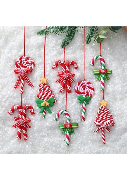 Stil 6 1 Adet Noel Ağacı Süsleme Yumuşak Kil Kırmızı Beyaz Şeker Kamışı Noel Baba Elk Lolipop Kolye Aile Yeni Yıl Hediyesi Noel 2023 (Yurt Dışından)