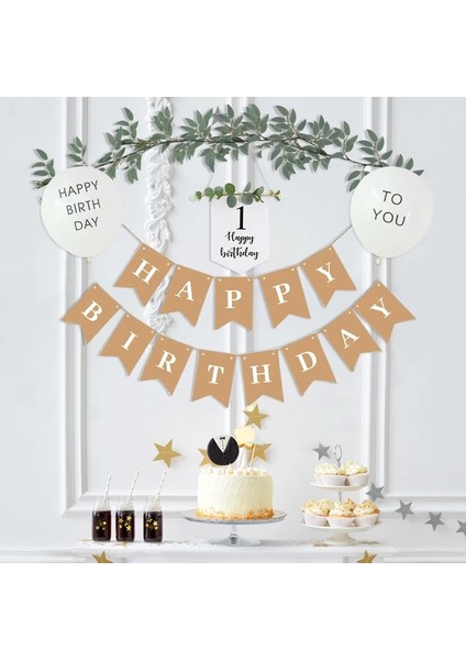 8th 1 Takım 1-9th Doğum Günü Partisi Süslemeleri Kraft Doğum Günü Bunting Garlands Mutlu Doğum Günü Dekorasyon Ilk Doğum Günü Kız Erkek Partisi (Yurt Dışından) fiyatları
