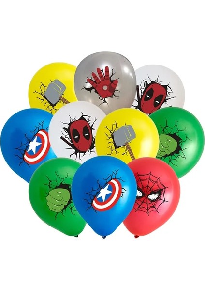 12 Adet Balon Süper Kahraman Parti Dekorasyon Avengers Tema Karikatür Sofra Kağıt Bardak Tabak Peçeteler Çocuklar Parti Doğum Günü Dekor Malzemeleri Şekeri (Yurt Dışından)