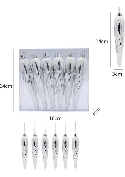 Gümüş Icicle 6 Adet Noel Kolye Galvanik Şeker Noel Topu Yılbaşı Ağacı Süsler Yeni Yıl 2023 Noel Ev Dekor Navidad 2022 Hediye (Yurt Dışından)
