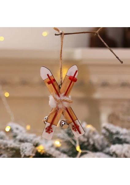 186-KIRMIZI Kar Tanesi Ahşap Kızak Noel Dekorasyon Ev Için Ahşap Kayak Çan Noel Süsler Çocuklar Hediye Ev Için Navidad Yeni Yıl Partisi Dekoru 2023 (Yurt Dışından)