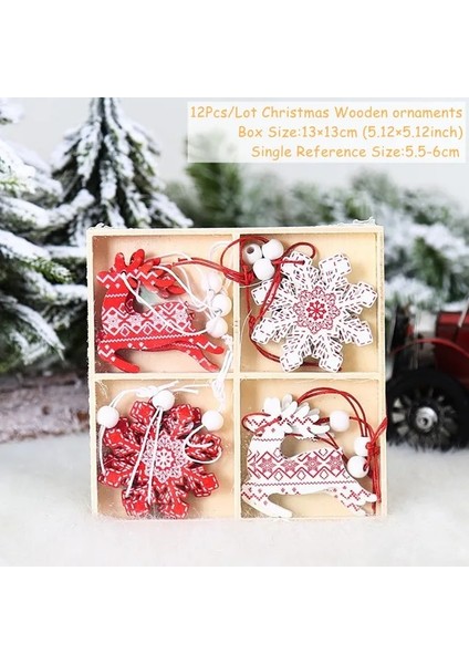 G116-12PC Elk Kar Navidad 2023 Noel 4-12 Adet Gnome Ahşap Ağaç Kolye Süsler Yeni Yıl 2024 Hediye Ev Için Noel Süslemeleri Doğum Noel Deco (Yurt Dışından)