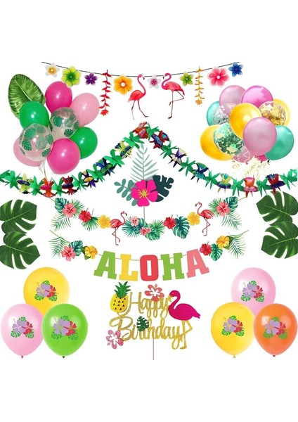 20 Adet Saman Hawaii Parti Süslemeleri Flamingo Garlands Banner Balonlar Aloha Luau Parti Tropikal Yaz Plaj Doğum Günü Partisi Malzemeleri (Yurt Dışından)