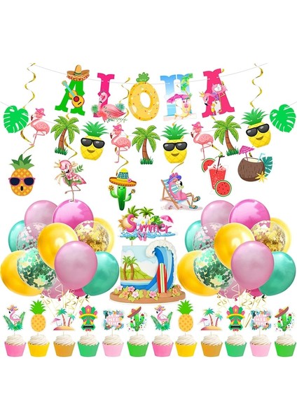 20 Adet Saman Hawaii Parti Süslemeleri Flamingo Garlands Banner Balonlar Aloha Luau Parti Tropikal Yaz Plaj Doğum Günü Partisi Malzemeleri (Yurt Dışından)
