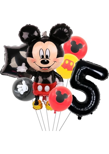 7 Adet Numarası 5 Disney Mickey Mouse Doğum Günü Partisi Dekorasyon Mickey Masa Örtüsü Tek Kullanımlık Sofra Plaka Masa Örtüsü Afiş Çocuk Parti Malzemeleri (Yurt Dışından)