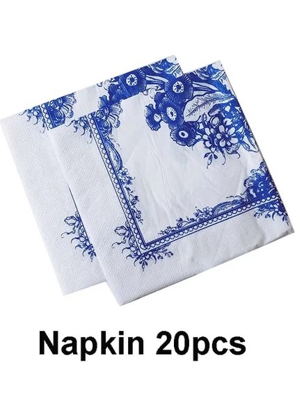 Peçete 20 Adet Çin Tarzı Mavi ve Beyaz Porselen Kağıt Tabak Tepsi Çiçek Parti Piknik Düğün Doğum Günü Çocuk Tek Kullanımlık Sofra Çanak (Yurt Dışından)