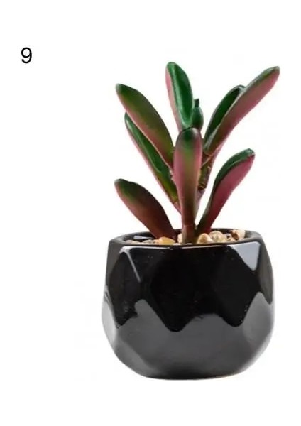 Stil 9 Siyah Seramik Saksı Mini Yapay Yeşil Succulents Bitki Bonsai Seti Sahte Çiçek Vazo Ev Balkon Dekor Masaüstü Süsleme (Yurt Dışından)