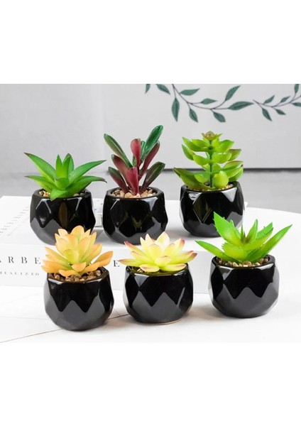 Stil 9 Siyah Seramik Saksı Mini Yapay Yeşil Succulents Bitki Bonsai Seti Sahte Çiçek Vazo Ev Balkon Dekor Masaüstü Süsleme (Yurt Dışından)