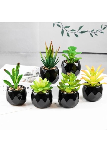 Stil 9 Siyah Seramik Saksı Mini Yapay Yeşil Succulents Bitki Bonsai Seti Sahte Çiçek Vazo Ev Balkon Dekor Masaüstü Süsleme (Yurt Dışından)