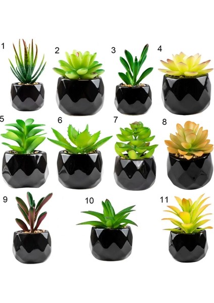 Stil 9 Siyah Seramik Saksı Mini Yapay Yeşil Succulents Bitki Bonsai Seti Sahte Çiçek Vazo Ev Balkon Dekor Masaüstü Süsleme (Yurt Dışından)