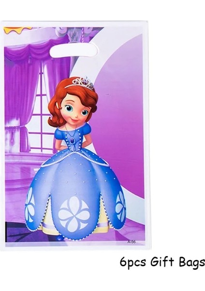 6 Adet Hediye Keseleri Disney Karikatür Sofia Prenses Tek Kullanımlık Kağıt Bardaklar Tabaklar Peçeteler Banner Masa Örtüsü Bebek Duş Doğum Günü Partisi Dekor Malzemeleri (Yurt Dışından)