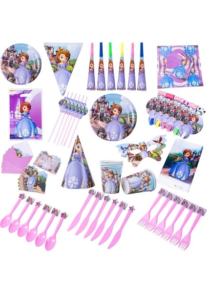 6 Adet Hediye Keseleri Disney Karikatür Sofia Prenses Tek Kullanımlık Kağıt Bardaklar Tabaklar Peçeteler Banner Masa Örtüsü Bebek Duş Doğum Günü Partisi Dekor Malzemeleri (Yurt Dışından)