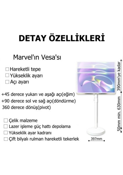 MARVEL STAND MI Taşınabilir, Yükseklik ve Açısı Ayarlanabilir Ayaklı Tv Fuar Monitor Çelik Standı fiyatları