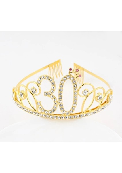Altın-30 Metal Taç Prenses Hairband Doğum Günü Tiara Dekor Düğün Kadın Yıldönümü Partisi Süslemeleri 16TH 18TH 21TH 30TH 40TH (Yurt Dışından)