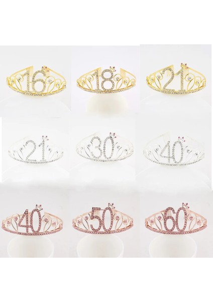 Altın-30 Metal Taç Prenses Hairband Doğum Günü Tiara Dekor Düğün Kadın Yıldönümü Partisi Süslemeleri 16TH 18TH 21TH 30TH 40TH (Yurt Dışından)