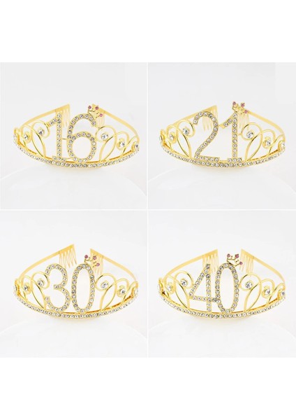 Altın-30 Metal Taç Prenses Hairband Doğum Günü Tiara Dekor Düğün Kadın Yıldönümü Partisi Süslemeleri 16TH 18TH 21TH 30TH 40TH (Yurt Dışından)