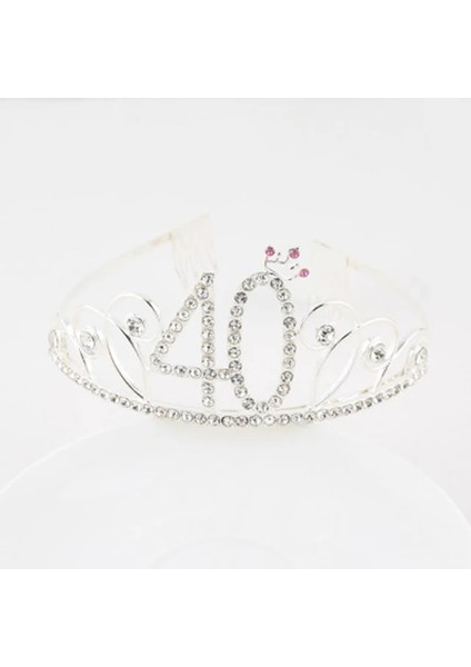 Gümüş-40 Metal Taç Bandı Prenses Hairband Doğum Günü Tiara Dekor Düğün Kadın Yıldönümü Partisi Süslemeleri 16TH 18TH 21TH 30TH 40TH (Yurt Dışından)