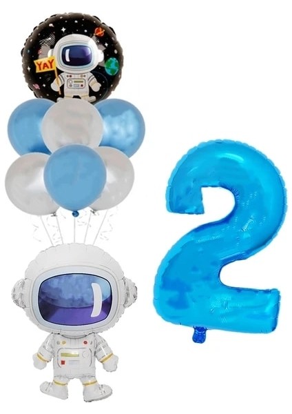 9 Adet Number2 Set Astronot Doğum Günü Partisi Süslemeleri Tek Kullanımlık Sofra Fincan Tabakları Kek Topper Dekor Boys Evren Dış Uzay Doğum Günü Teması (Yurt Dışından)