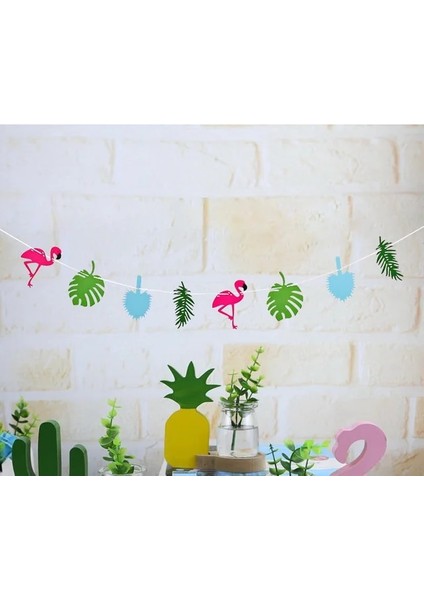 Banner 9 Adet Hawaii Flamingo Centerpieces Flamingo Düğün Doğum Günü Partisi Tropikal Aloha Luau Yaz Orman Flamingo Parti Malzemeleri (Yurt Dışından)