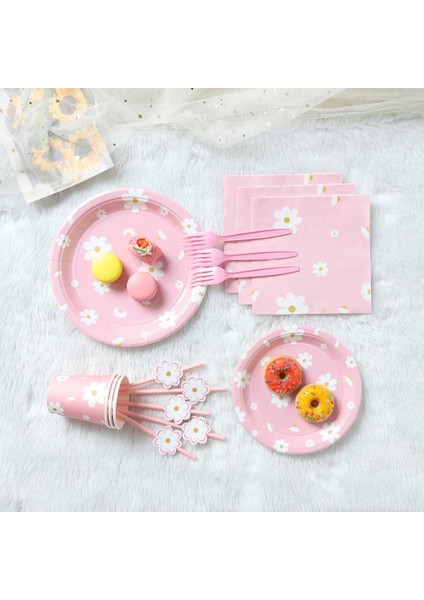 16 Adet 9 Inç Plakalar Papatya Tema Doğum Günü Partisi Dekor Pembe Tek Kullanımlık Sofra Bebek Duş Doğum Günü Partisi Düğün Dekor Için Papatya Kağıt Tabak Peçete (Yurt Dışından)