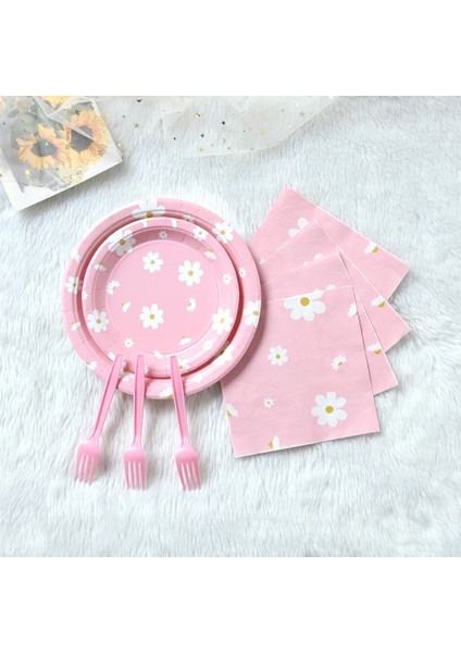 16 Adet 9 Inç Plakalar Papatya Tema Doğum Günü Partisi Dekor Pembe Tek Kullanımlık Sofra Bebek Duş Doğum Günü Partisi Düğün Dekor Için Papatya Kağıt Tabak Peçete (Yurt Dışından)