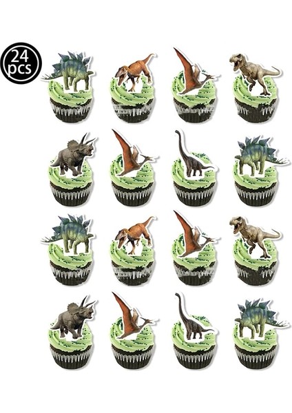 24 Adet Kek Dekor Jurassic Dünya Dinozor Temalı Sofra Orman Safari Dinozor Bardak Tabaklar Balon Vahşi Roar Boys Dinozor Doğum Günü Partisi Dekoru (Yurt Dışından)