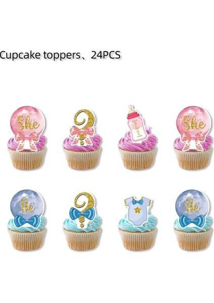Caketopper 24 Adet Cinsiyet Ortaya Parti Süslemeleri Tek Kullanımlık Sofra Bebek Duş Kağıt Tabak Bardak Peçete Masa Örtüsü Erkek Veya Kız Parti Malzemeleri (Yurt Dışından)