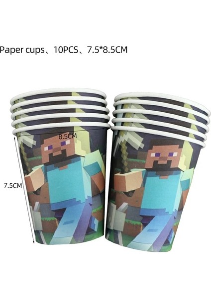 CUP-10PCS Madenci Işçiliği Piksel Oyunu Doğum Günü Partisi Süslemeleri Çocuklar Bebek Duş Için Kağıt Bardaklar Tabaklar Balonlar Afiş Masa Örtüsü Dahil (Yurt Dışından)
