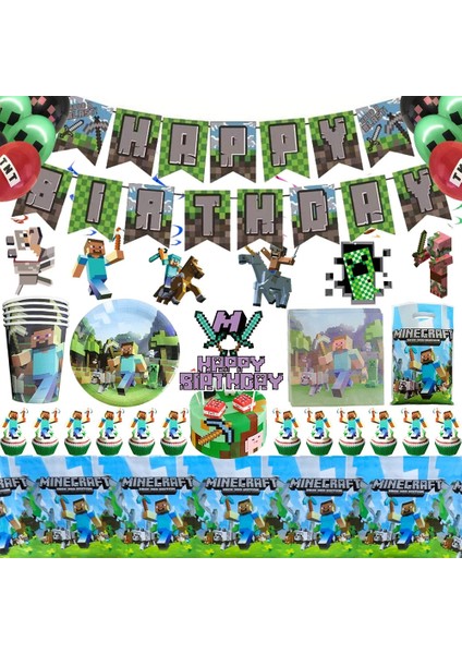 CUP-10PCS Madenci Işçiliği Piksel Oyunu Doğum Günü Partisi Süslemeleri Çocuklar Bebek Duş Için Kağıt Bardaklar Tabaklar Balonlar Afiş Masa Örtüsü Dahil (Yurt Dışından) fiyatları