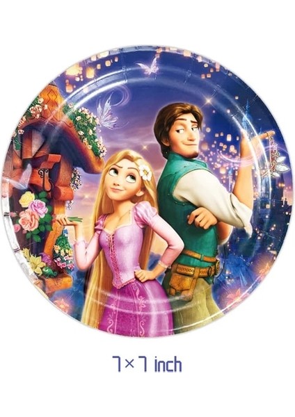 PLATE-10PCS-7 Animasyon Filmi Karışık Rapunzel Tema Parti Malzemeleri Sofra Fincan Tabağı Peçete Bayrağı Bebek Duş Balonları Doğum Günü Partisi Dekoru (Yurt Dışından)