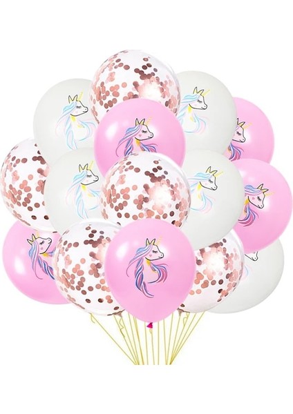 Resim Gösterisi Olarak 15 Adet Balonlar Unicorn Doğum Günü Partisi Tek Kullanımlık Sofra Pembe Unicorn Kağıt Tabaklar Bardaklar Peçeteler Kız Doğum Günü Partisi Bebek Duş Dekorasyonu (Yurt Dışından)