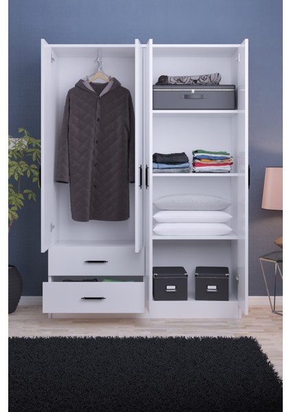 Abete 4 Kapılı 2 Çekmeceli Gardırop (ELBİSE DOLABI-YÜKLÜK) / Beyaz modelleri