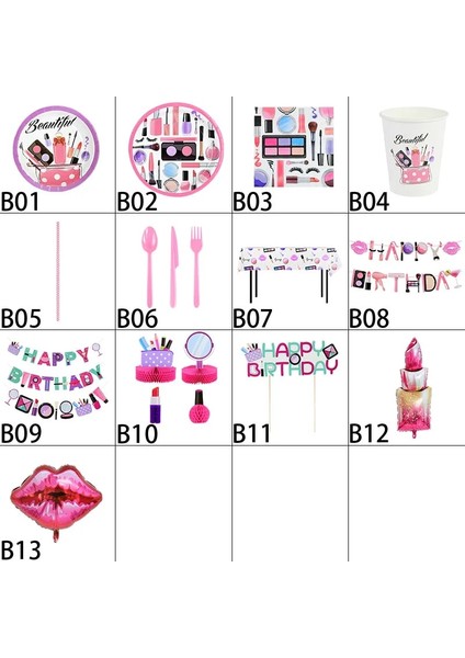 Top B04 Makyaj Doğum Günü Partisi Dekor Kadın Kızlar Favor Spa Makyaj Tek Kullanımlık Sofra Seti Bebek Duş Doğum Günü Bekarlığa Veda Partisi Malzemeleri (Yurt Dışından) fırsatları