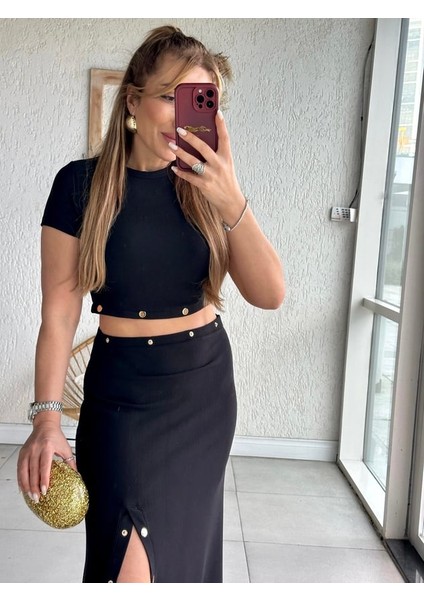 Buketli Kadın Beli Tam Tur Sarı Çıtçıt Detaylı Çıtçıt Yırtmaçlı Kısa Kollu Maxi Boy Ottoman Elbise fiyatları