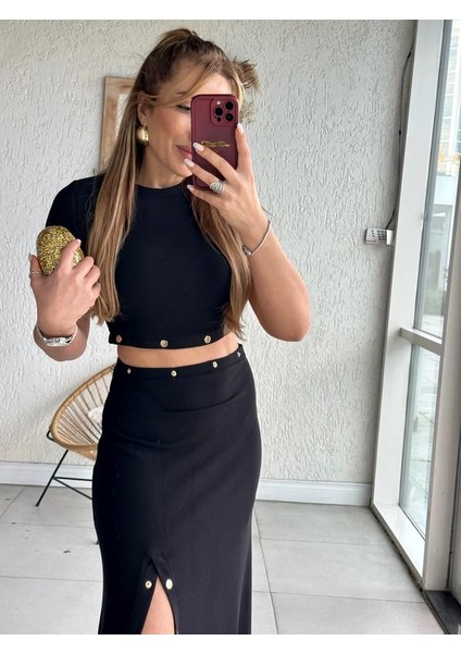 Buketli Kadın Beli Tam Tur Sarı Çıtçıt Detaylı Çıtçıt Yırtmaçlı Kısa Kollu Maxi Boy Ottoman Elbise fırsatları