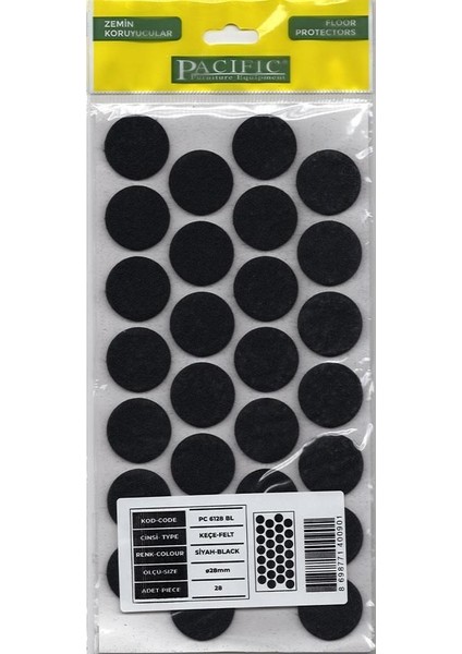 Pacific 6128 Bl Yapışkanlı Keçe 28 mm Siyah