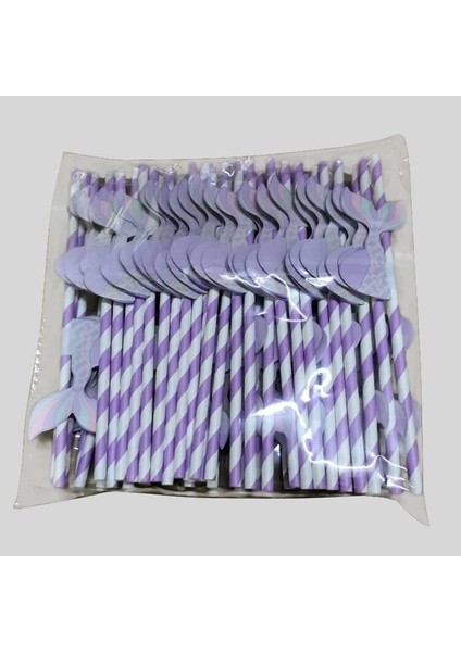 50P Mor Balık Kuyruğu 50 Adet Hindistan Cevizi Petek Desenli Kağıt Saman Tek Kullanımlık Parçalanabilir Parti Saman Kokteyl Dekorasyon Yaz Plaj Pipet Sofra (Yurt Dışından)