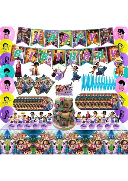 Dövme B Disney Encanto Isabella Doğum Günü Partisi Dekoru Charm Mirabel Balon Peçete Masa Örtüsü Tabaklar Bardak Kız Bebek Duş Parti Malzemeleri (Yurt Dışından)