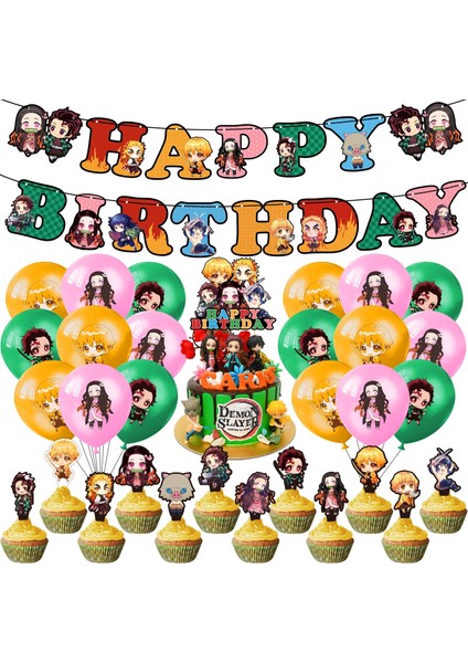 Patlamış Mısır Kutusu 6 Adet Anima Demon Slayer Doğum Günü Partisi Dekorasyon Balon Sofra Kağıt Bardak Plaka Etiket Demon Slayer Doğum Günü Partisi Malzemeleri (Yurt Dışından) modelleri