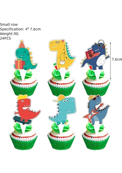 Cupcake TOPPER-24PCS Karikatür Dinozor Doğum Günü Partisi Çocuklar Orman Dinozor Çıkartmaları Şekeri Balon Erkek Doğum Günü Parti Fincan Plaka Bebek Duş Malzemeleri (Yurt Dışından)