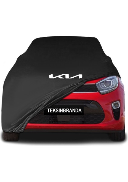 Kia Picanto 3 (2017 - ) Siyah Kumaş Araba Branda Logolu Kumaş Araba Brandası Penye Oto Branda