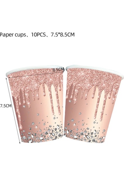 FLAG-10PCS Pembe Gül Altın Doğum Günü Partisi Malzemeleri Tek Kullanımlık Sofra Elmas Parlak Kağıt Tabak Bardak Peçeteler Düğün Kız Doğum Günü Partisi (Yurt Dışından)