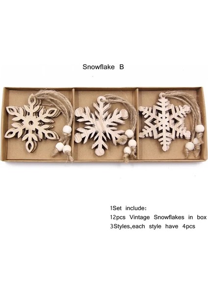 Kutu-Kar Tanesi B 12 Adet/kutu Vintage Hollow Noel Ahşap Kolye Süsler Noel Partisi Süslemeleri Noel Ağacı Süsler Asılı Hediyeler (Yurt Dışından)
