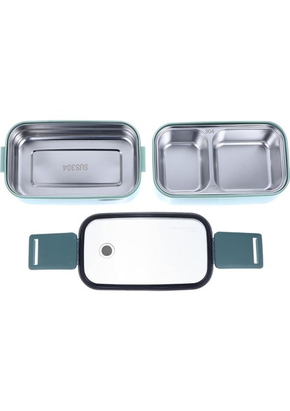 İki Kat Üç Bölmeli 304 Paslanmaz Çelik Yeni Nesil Yeşil Saklama Kabı, Lunchbox 1400 ML